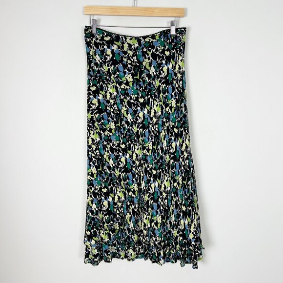 Y2K Fairy Floral Maxi Skirt Grunge Dark Ruffle Hem Size 12 Women's - Picture 1 of 5